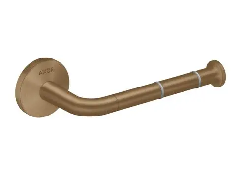 Toilettenpapierhalter in Brushed Bronze von AXOR, mit gebogenem Design und Wandmontage, sorgt für praktische Handhabung im Badezimmer.